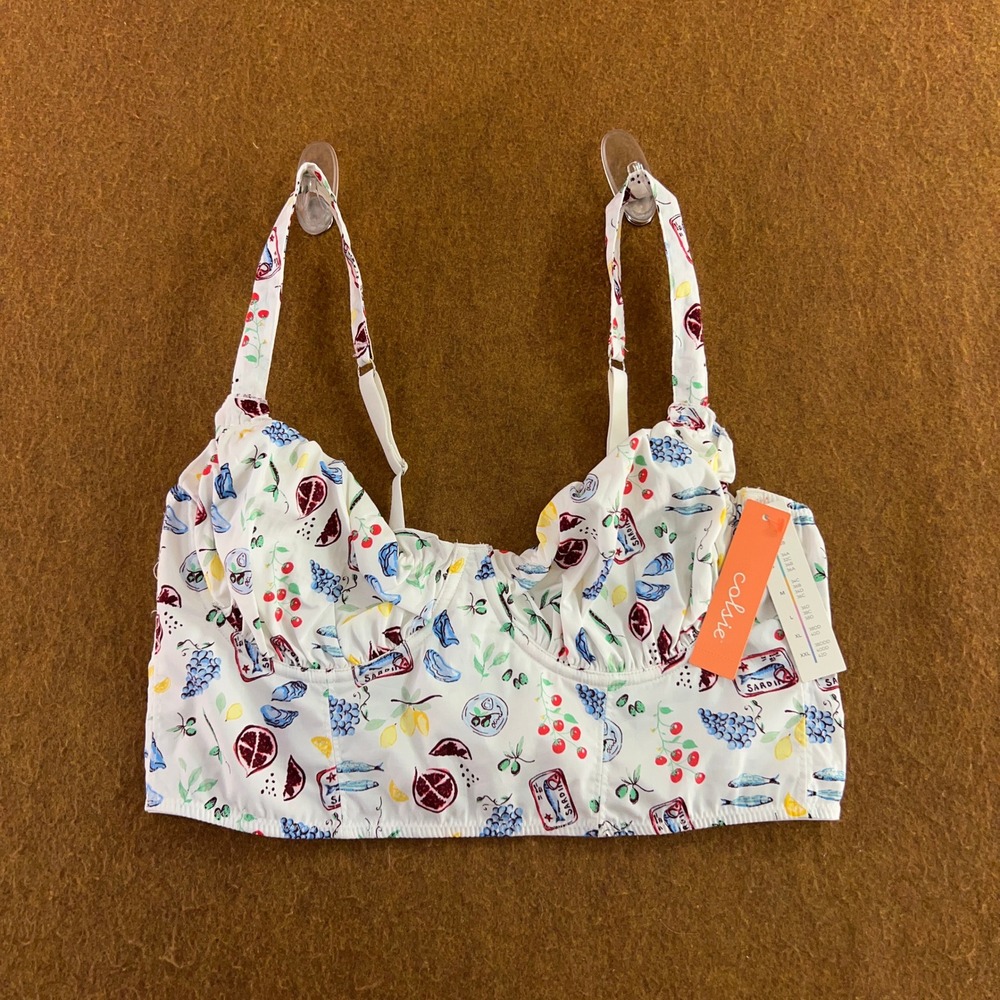 Colsie Womens Large White Fruit Sardine Print Bustier Crop Top NWT